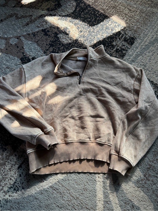 Zenana Outfitters Tops - Zenana Outfitters Taupe Half-Zip Cowl Pullover